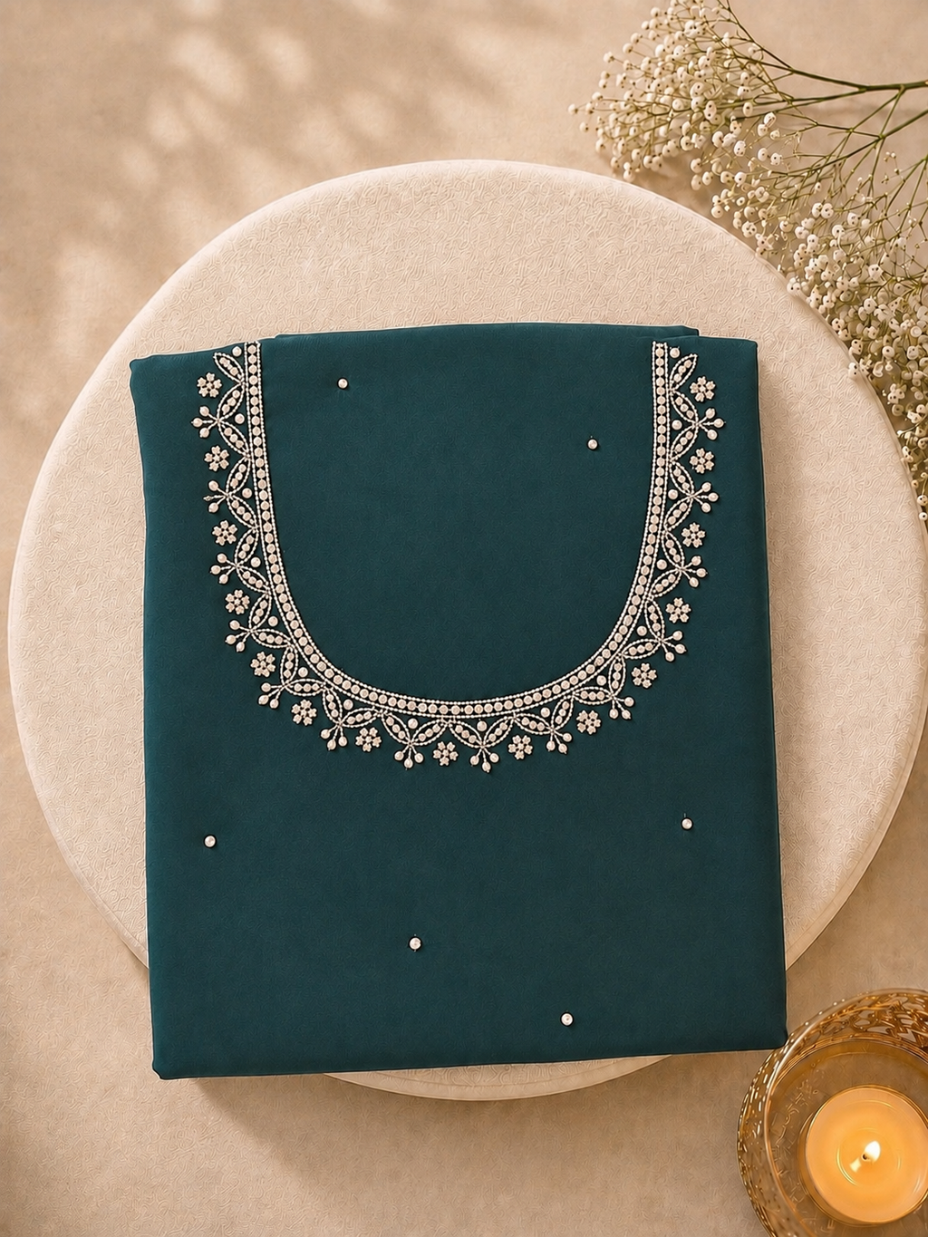 Sitara — Deep Green Hand-Embellished Saree
