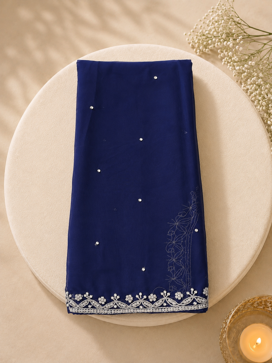Sitara — Midnight Blue Hand-Embellished Saree