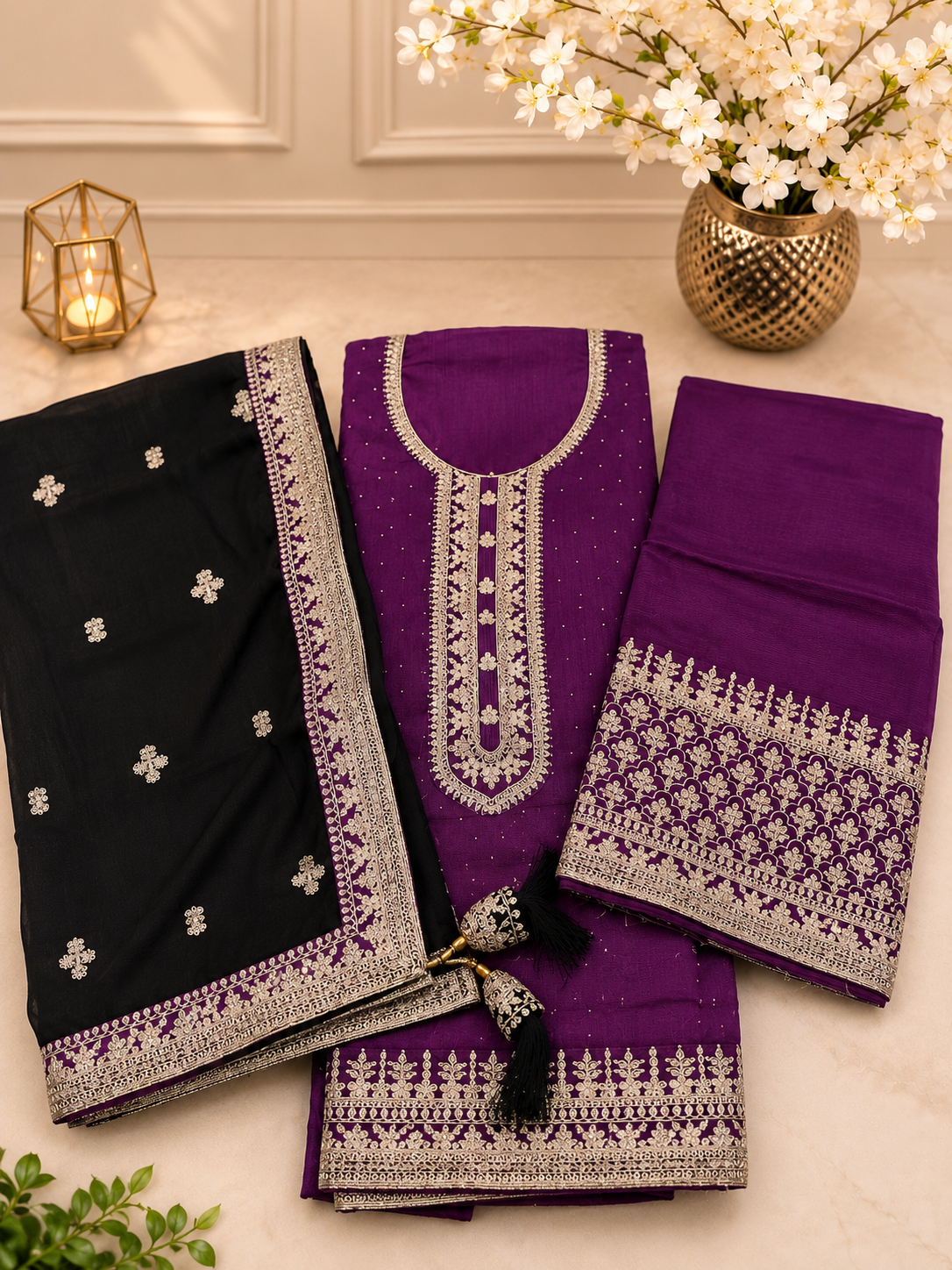 Divine (Deep Plum) 3-Piece Embroidered