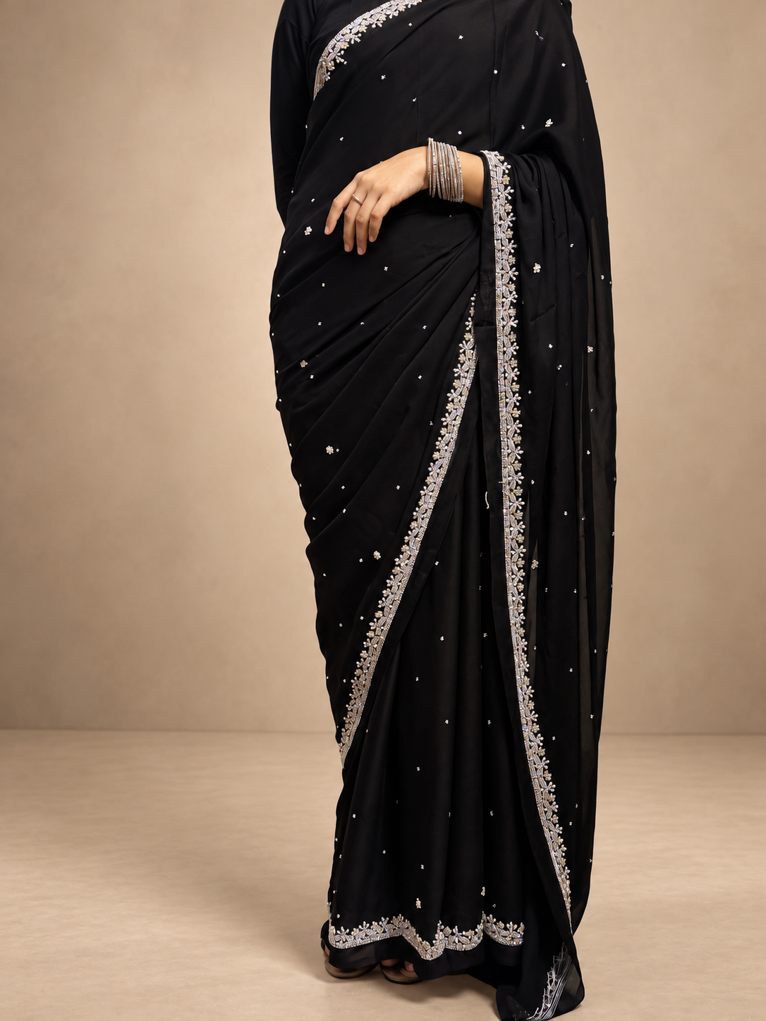 Meera — Midnight Black Luxury Handwork Saree
