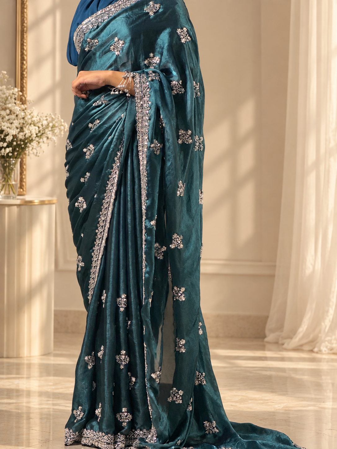 Noor — Deep Teal Fandy silk Cut Dana embellishment