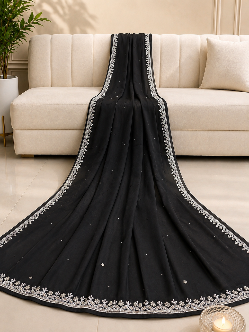 Sitara — Black Hand-Embellished Saree