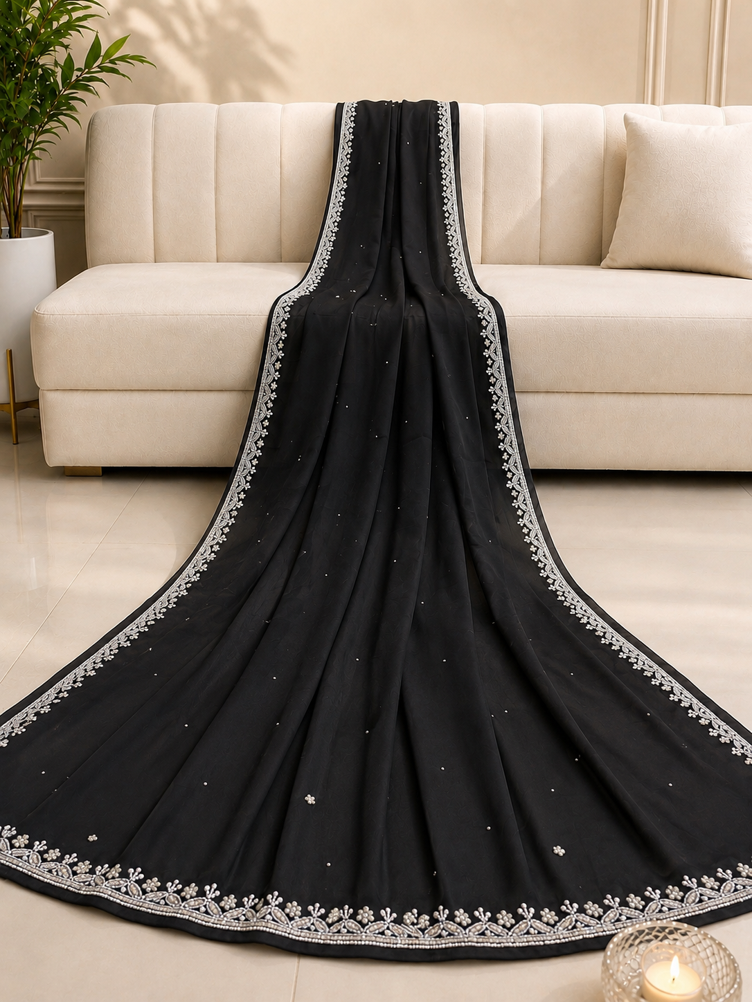 Sitara — Black Hand-Embellished Saree