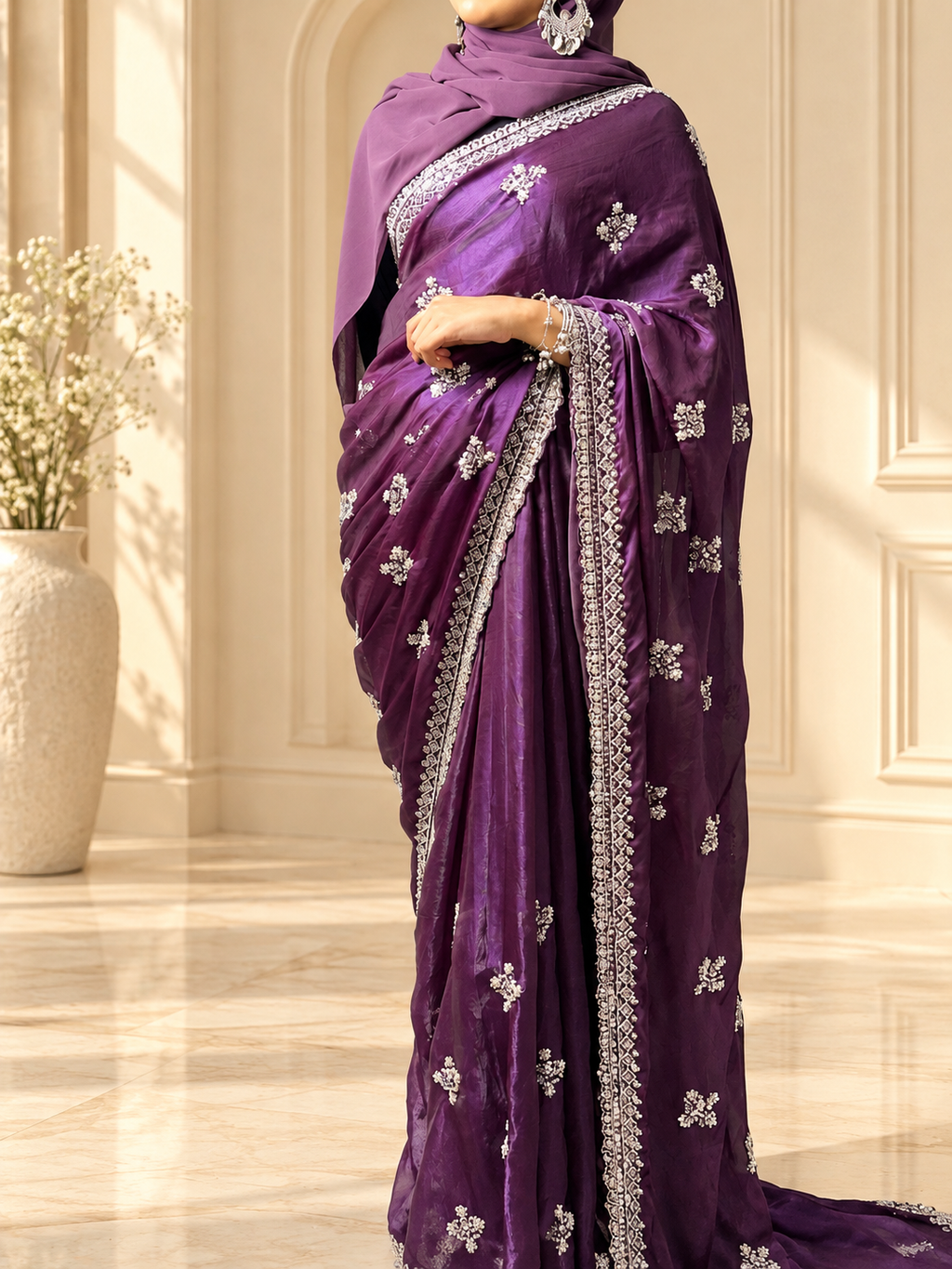 Noor — Royal Plum Fandy silk Cut Dana embellishments