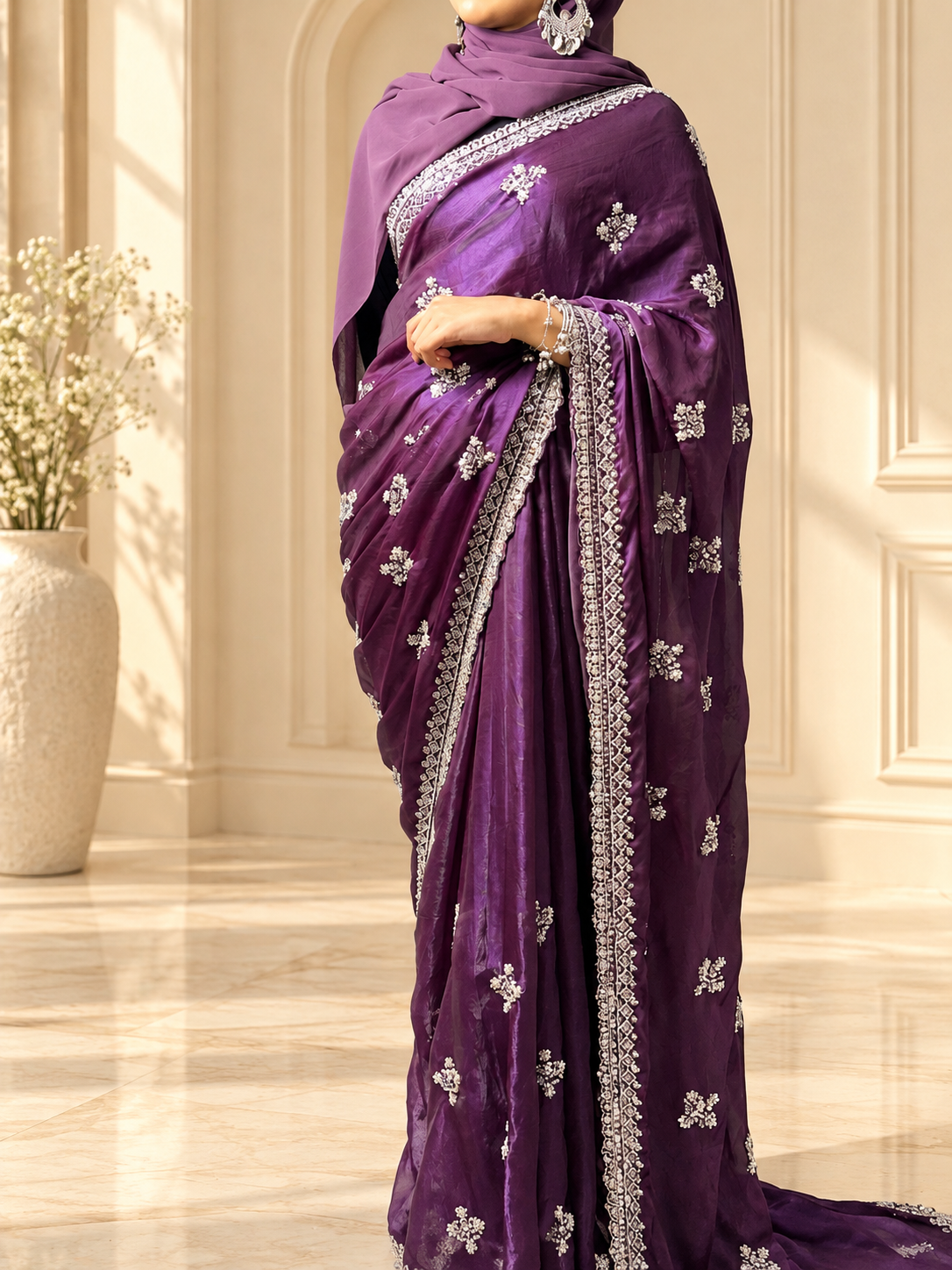 Noor — Royal Plum Fandy silk Cut Dana embellishments