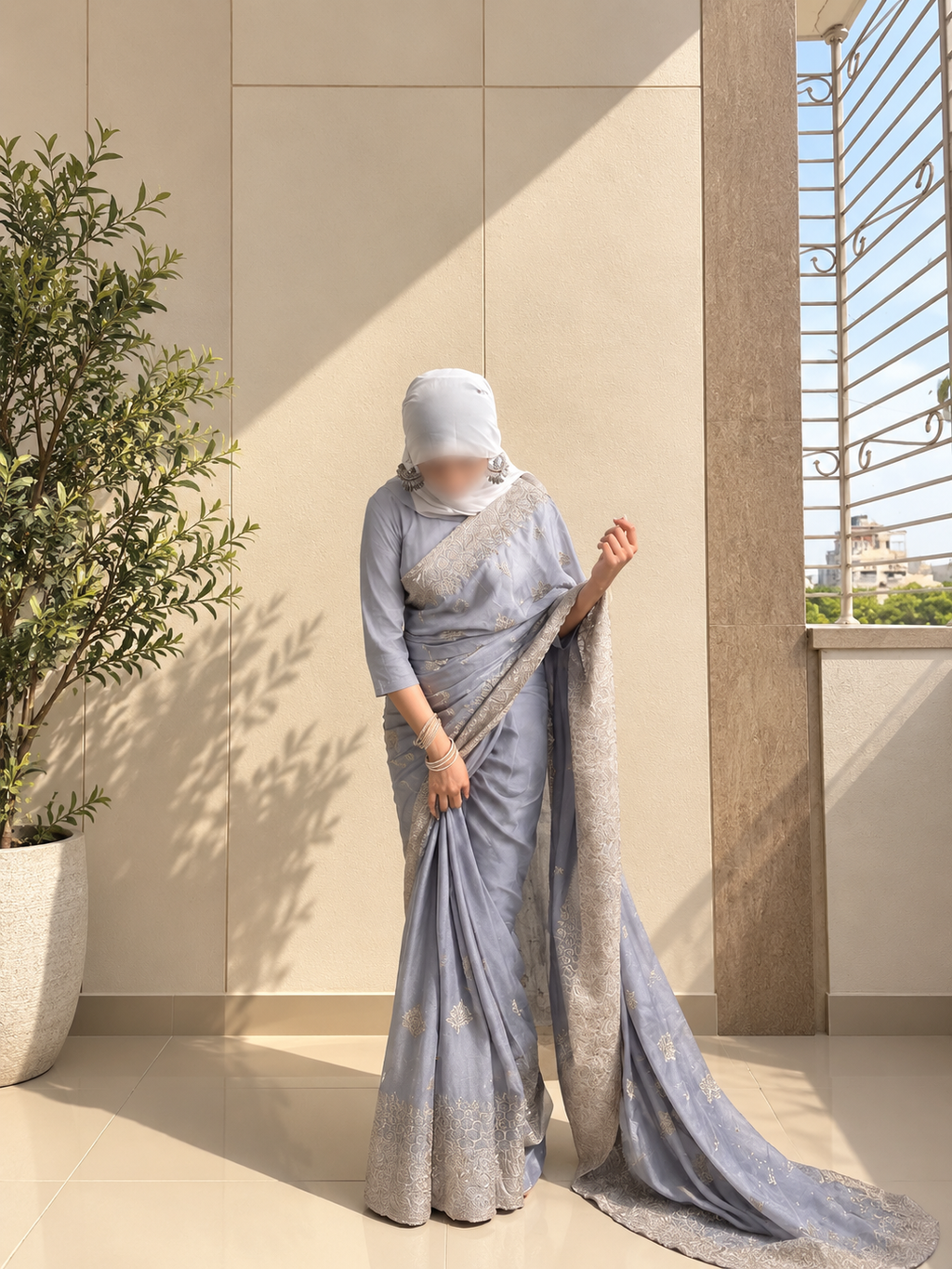 Ella— Grey Saree with light gold Embroidery