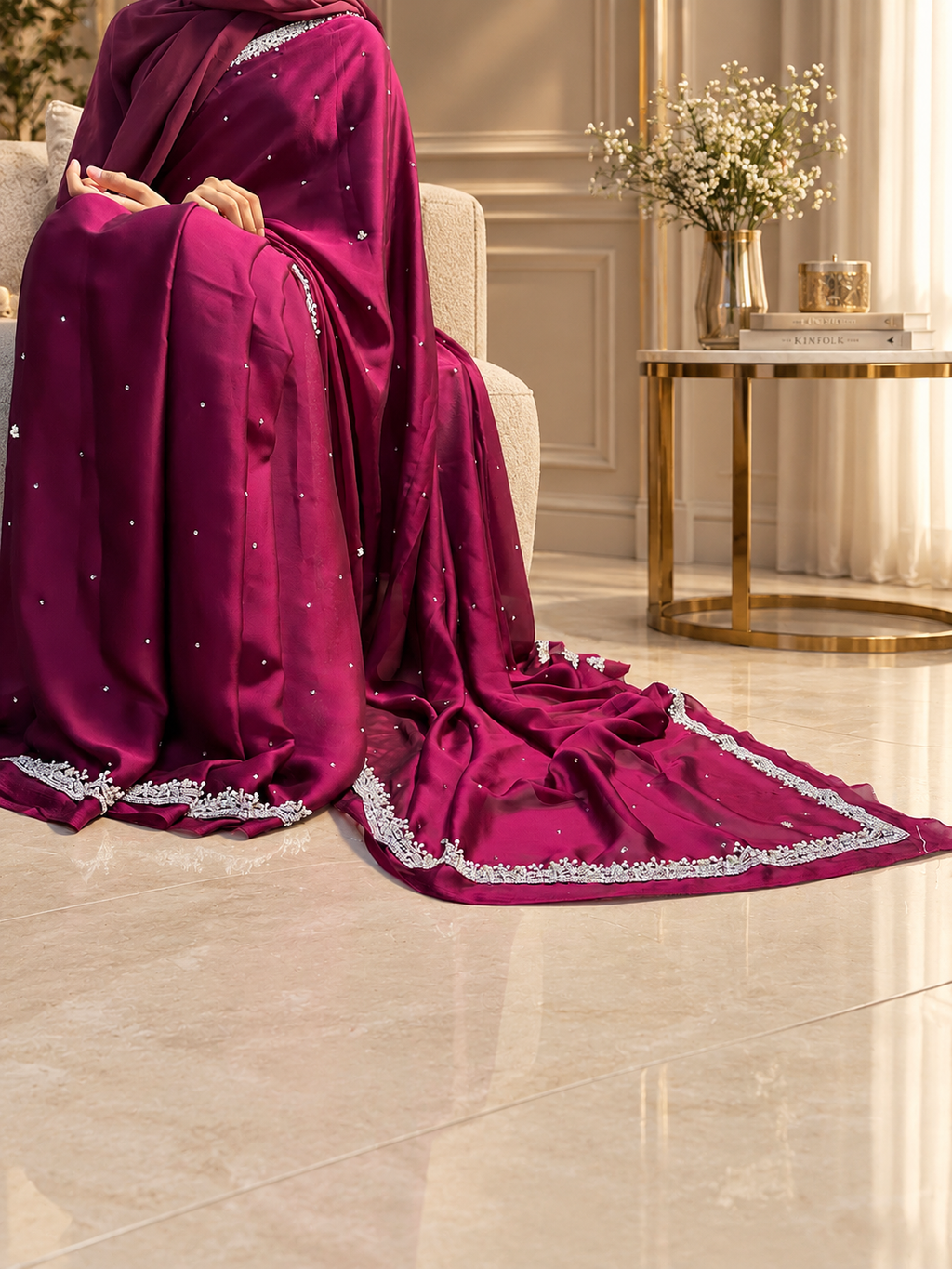 Meera— Deep burgundy luxury handwork Saree