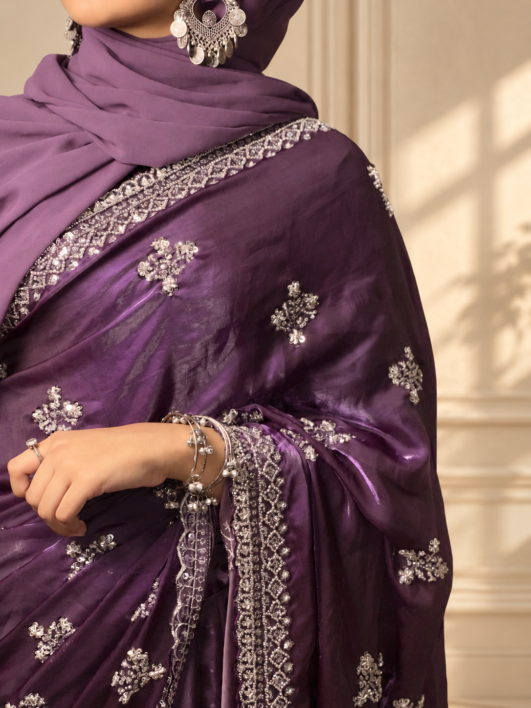 Noor — Royal Plum Fandy silk Cut Dana embellishments