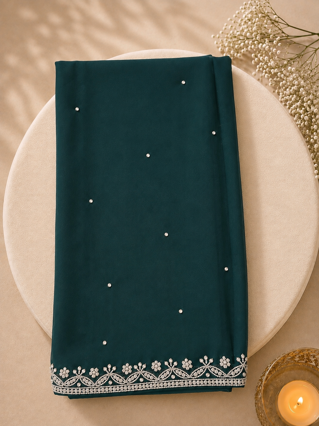 Sitara — Deep Green Hand-Embellished Saree