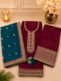 Divine (Deep Burgundy) 3-Piece Embroidered