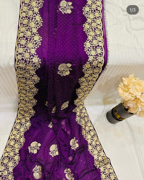 Aster — Purple Chiffon Embroidered Saree