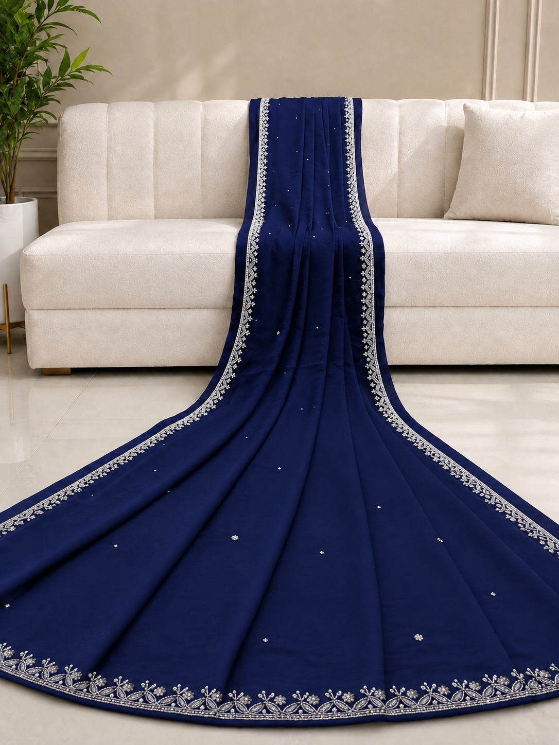 Sitara — Midnight Blue Hand-Embellished Saree
