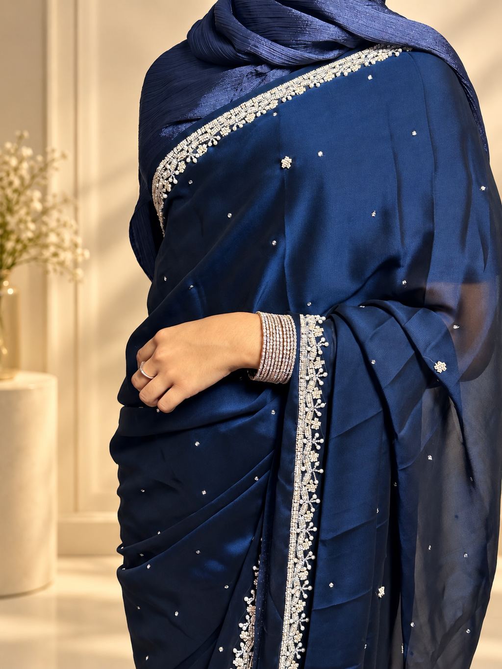 Meera — Midnight blue luxury handwork Saree