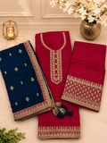 Divine (Deep Red) 3-Piece Embroidered