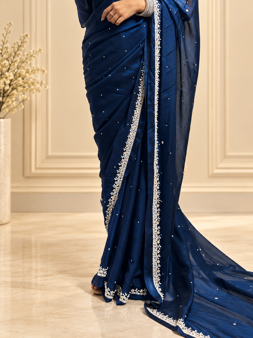 Meera — Midnight blue luxury handwork Saree