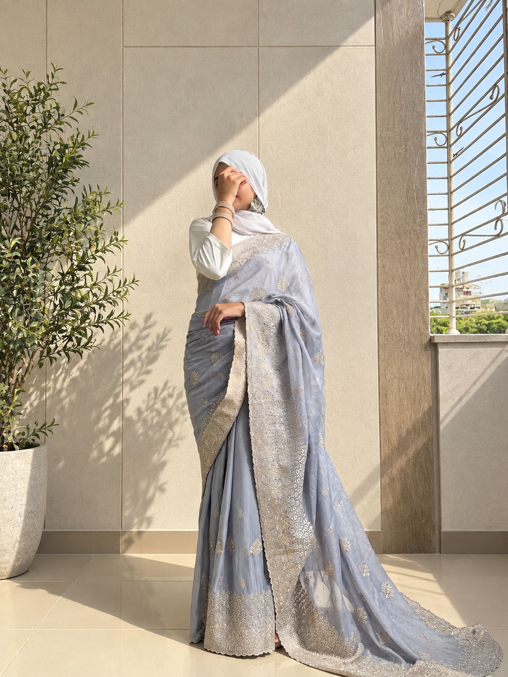 Ella— Grey Saree with light gold Embroidery