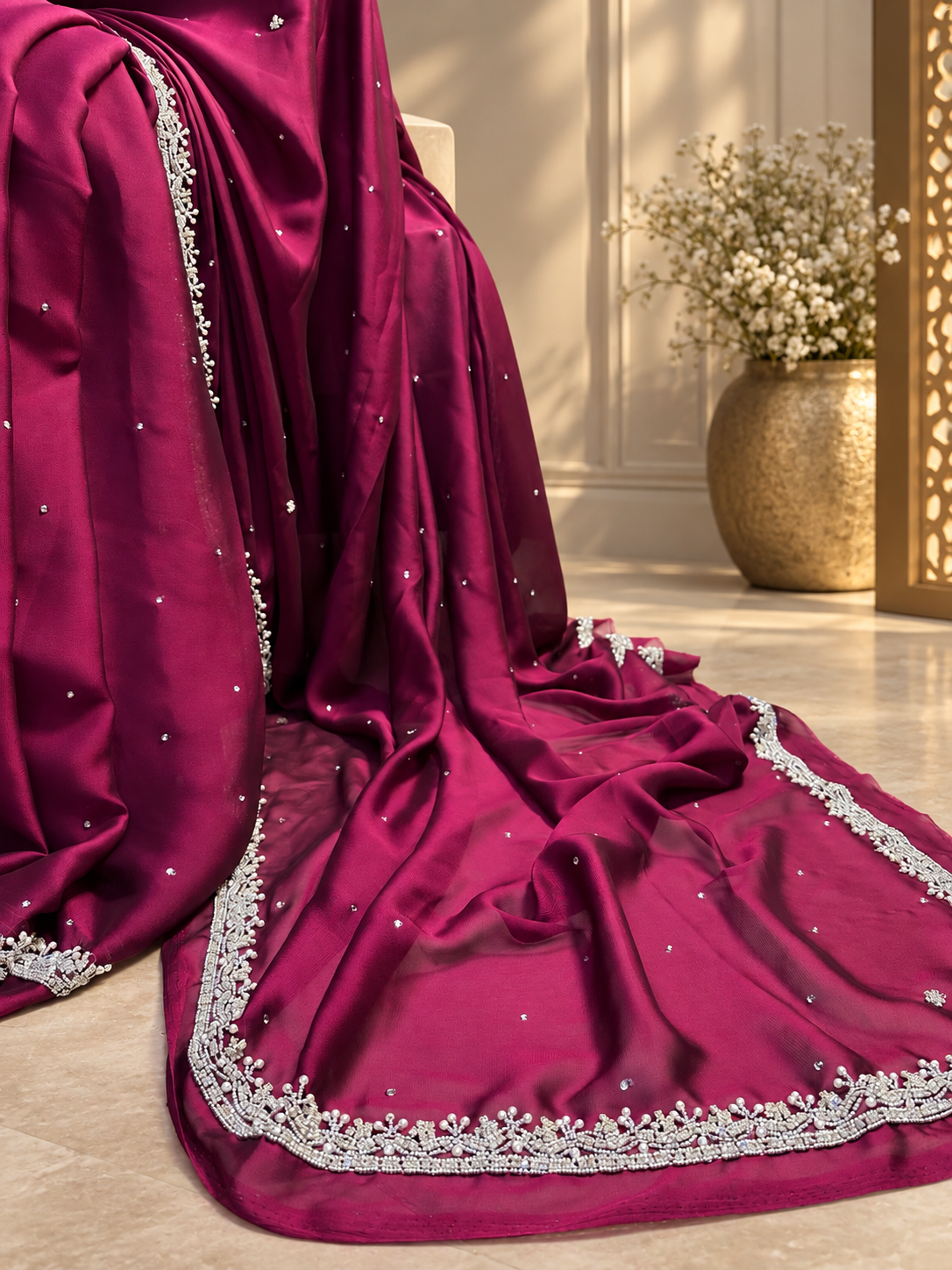 Meera— Deep burgundy luxury handwork Saree