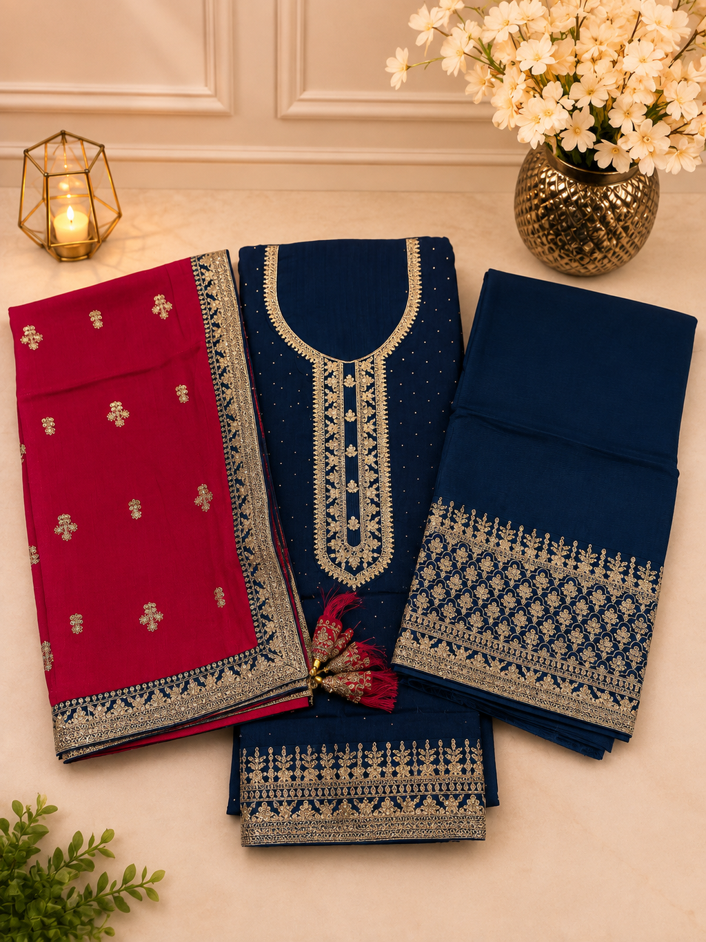 Divine (Royal Blue) 3-Piece Embroidered