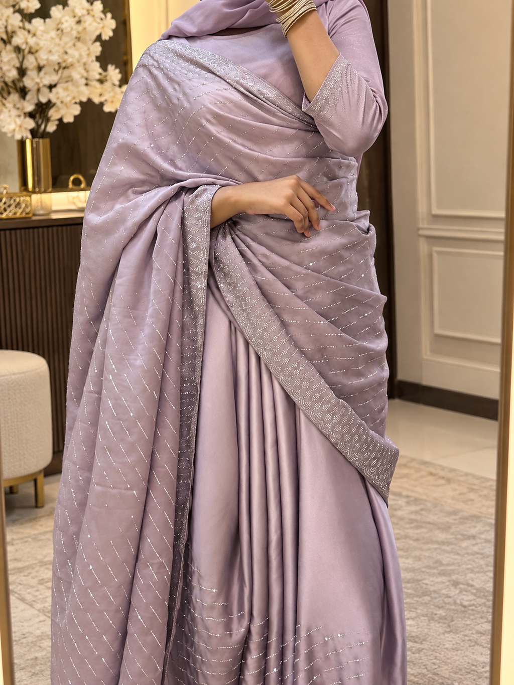 Elsa — Dusty lavender Sitara & Sequin Saree