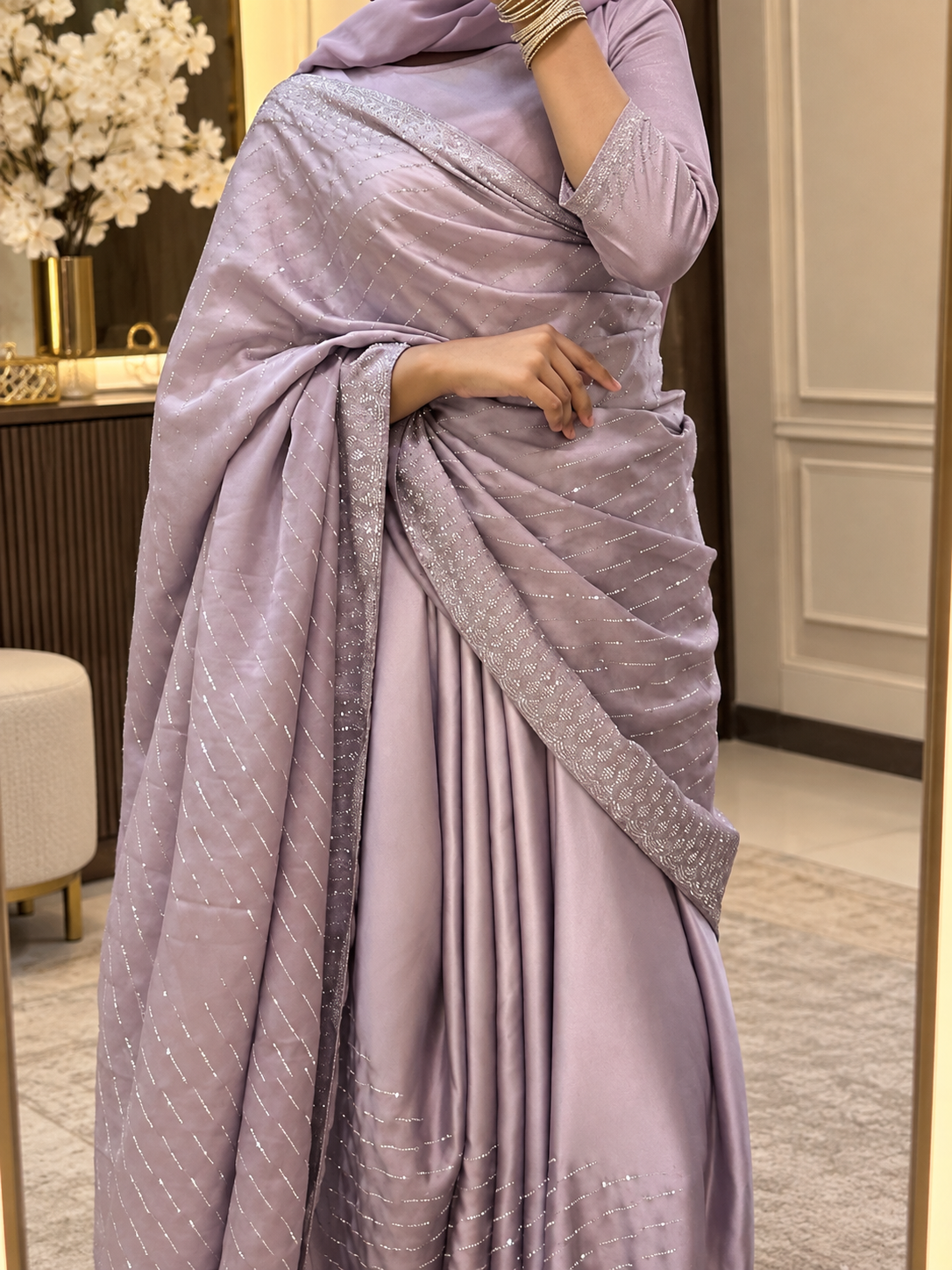 Elsa — Dusty lavender Sitara & Sequin Saree