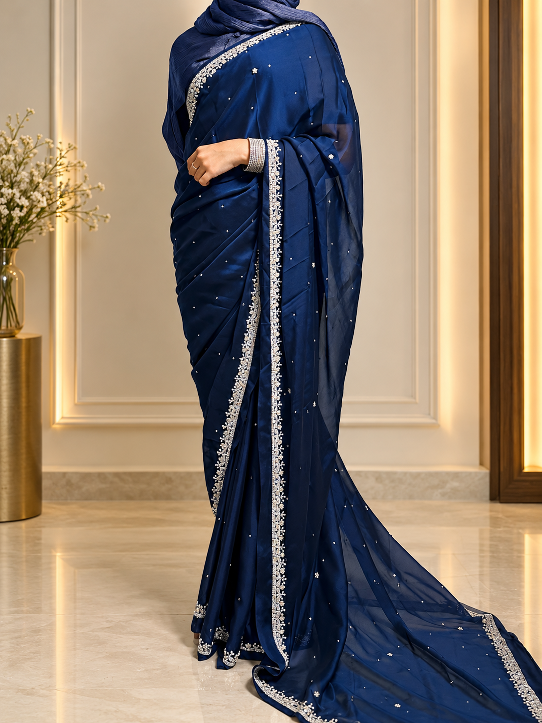 Meera — Midnight blue luxury handwork Saree