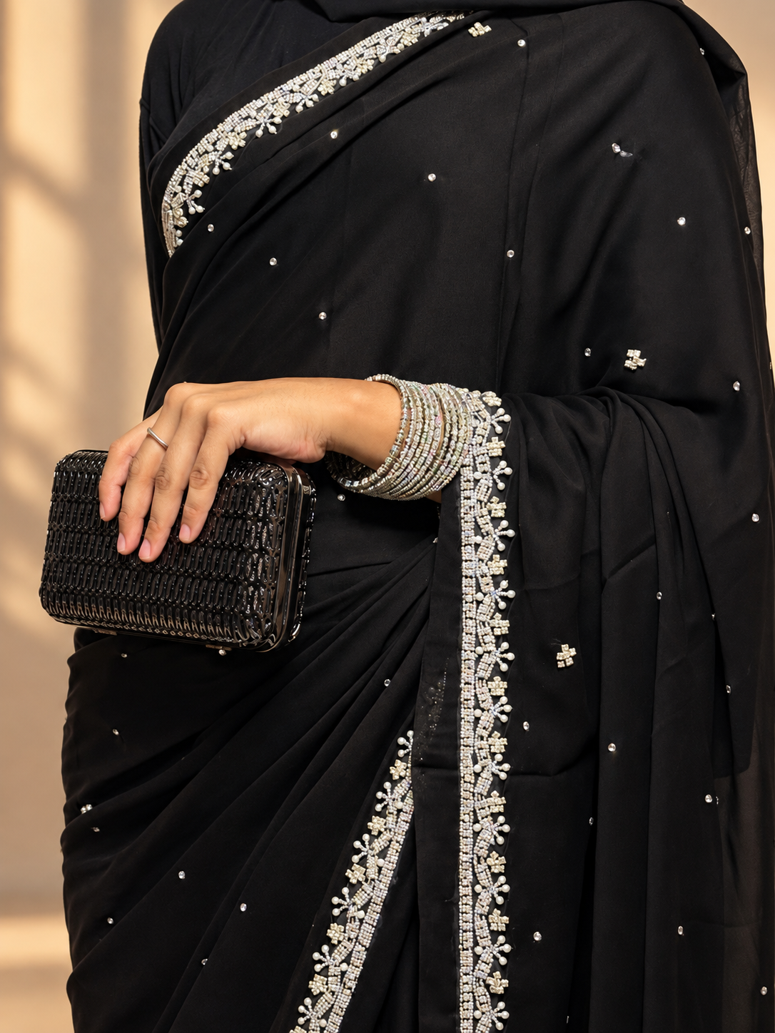 Meera — Midnight Black Luxury Handwork Saree