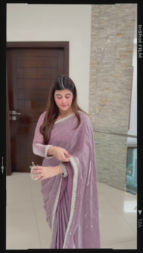 Glory — Dusty Mauve Fandy Silk Handwork Saree