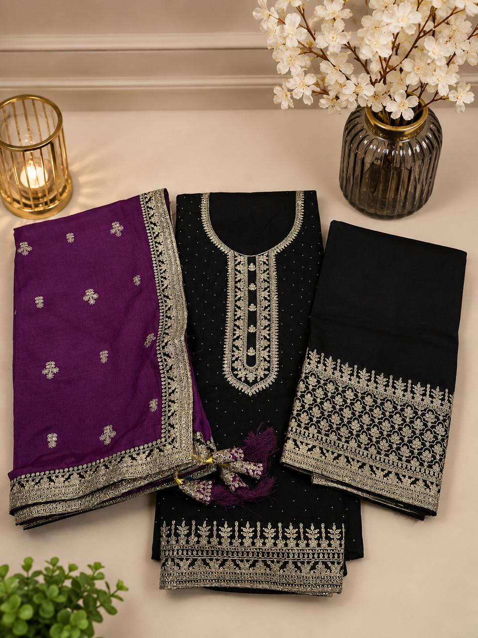Divine (Black) 3-Piece Embroidered