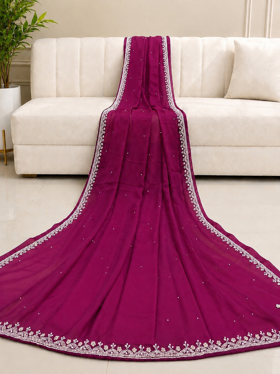 Sitara deep berry hand-embellished saree