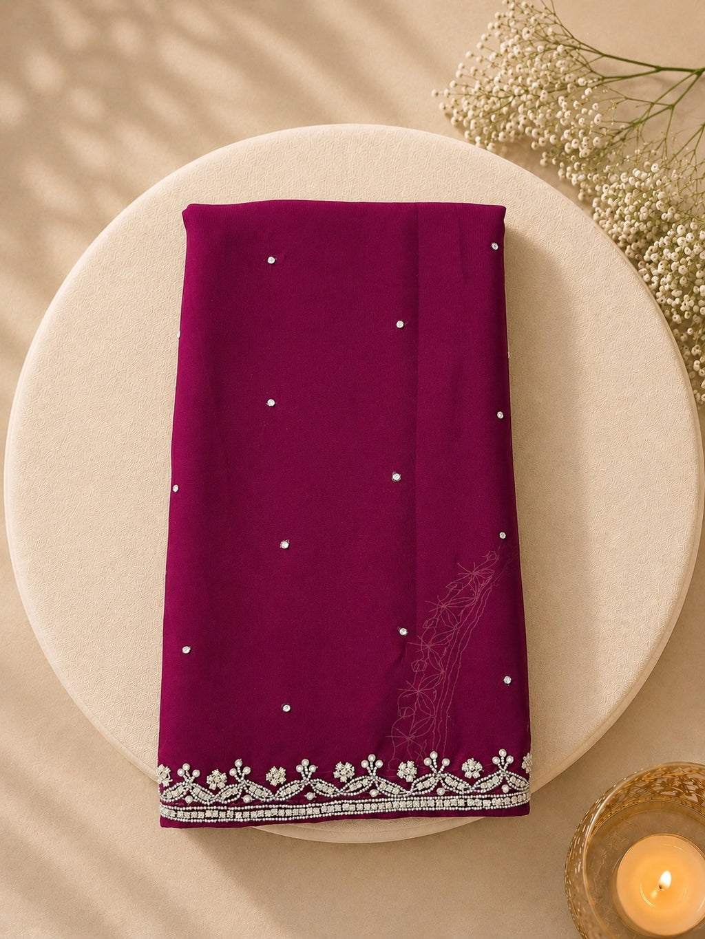 Sitara deep berry saree border and embellishment
